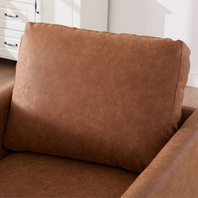 Modern PU Swivel Accent Chair with Armrest and Metal Base