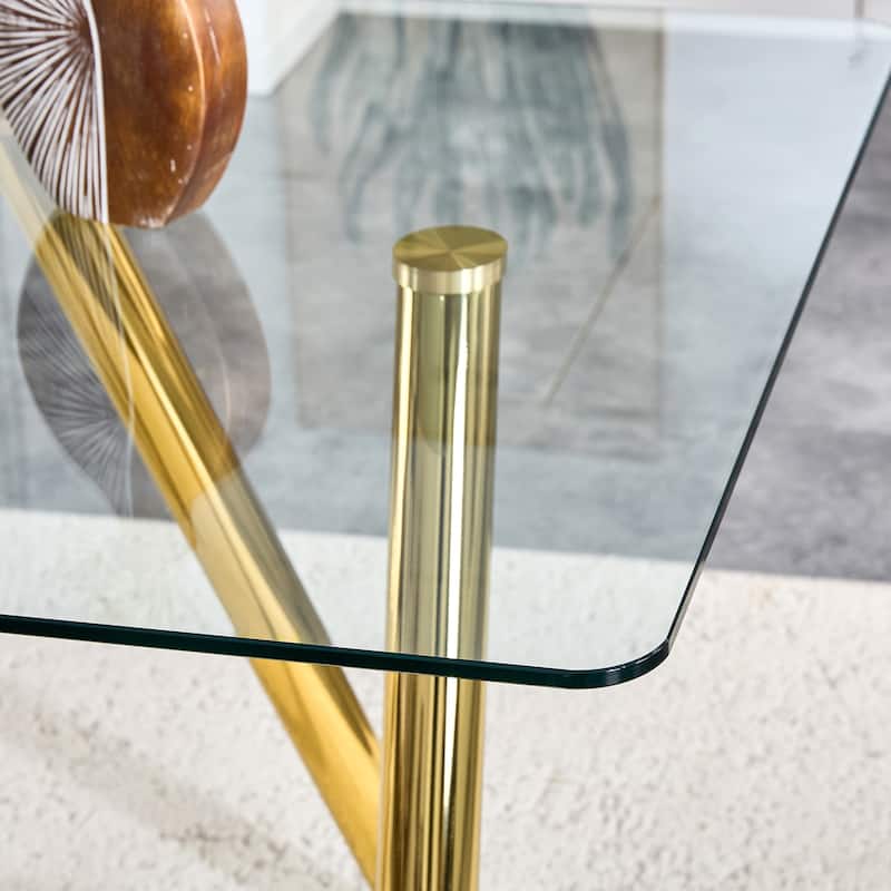 71-Inch Tempered Glass Dining Table with Sturdy Metal Legs