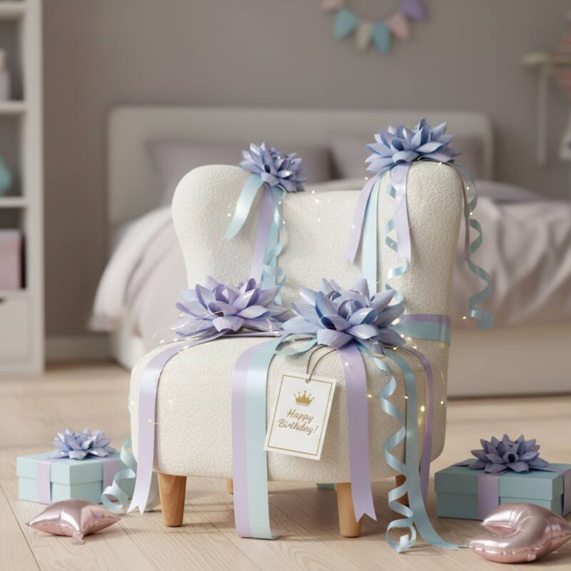 Aria Home White Curved Teddy Bear Kids Chair with Cozy Foam Seat