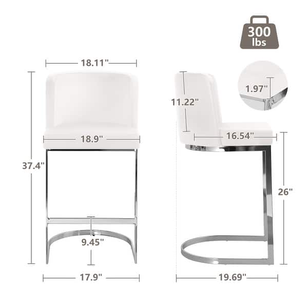 dimension image slide 4 of 13, 26-Inch Modern Upholstered Bar Stools, Counter Height Bar Stool - 18.11"W x 19.69"D x 37.4"H
