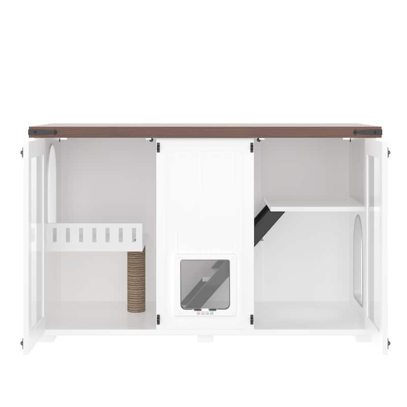 Anmytek Large Cat Litter Box Enclosure Furniture Hidden Cat House With LED Light Stairs Scratching Post Smart Doors