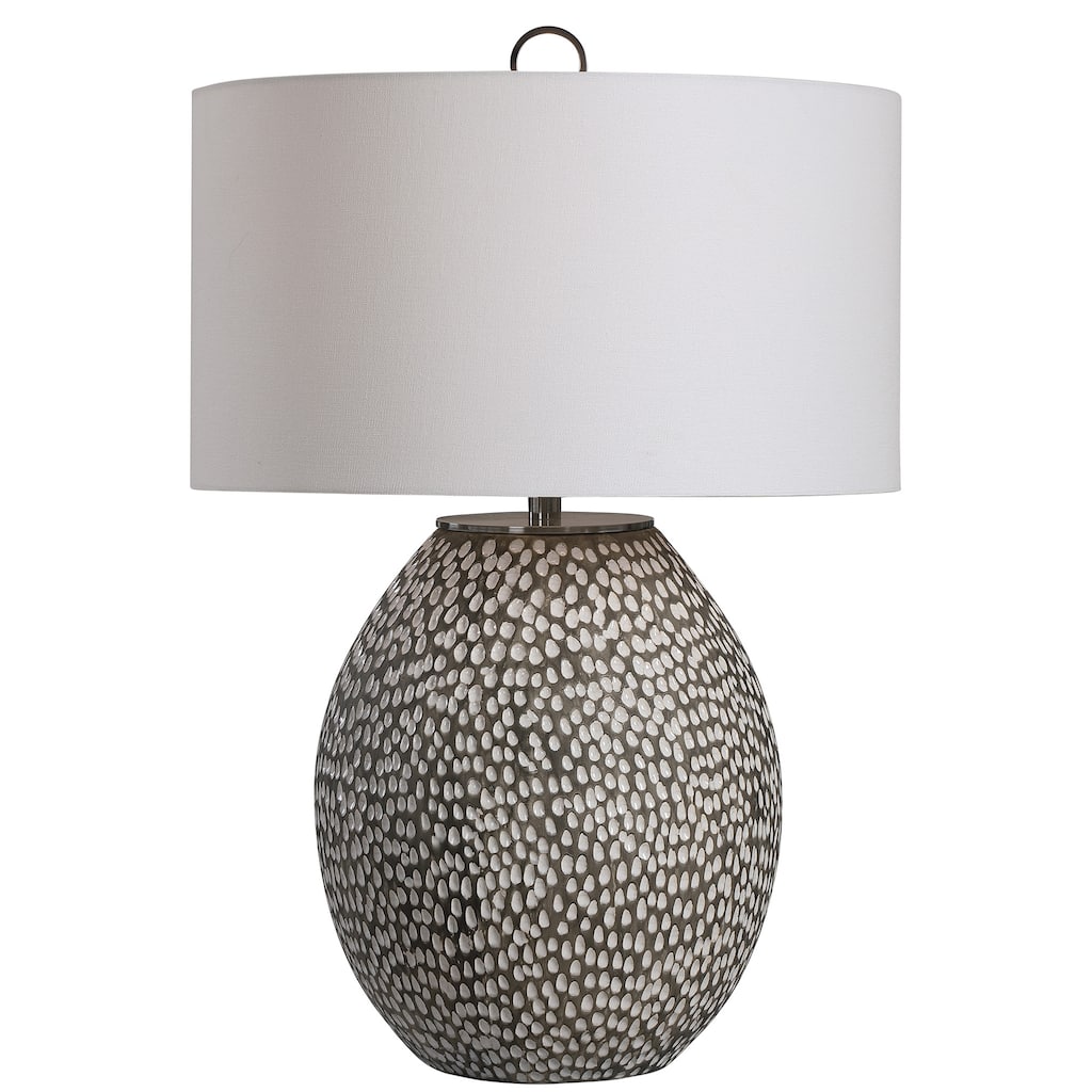 Pitted Surface Table Lamp with Drum Shade - 27.25" - Gray and White