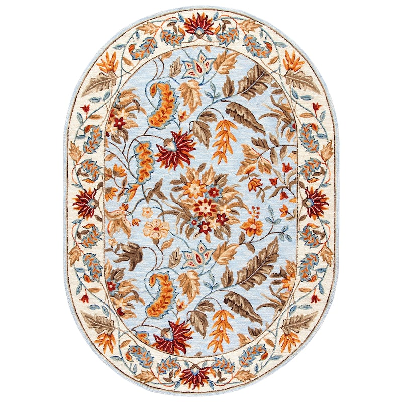 SAFAVIEH Handmade Chelsea Ashlyn French Country Floral Wool Rug - 7'6" x 9'6" Oval - Light Blue