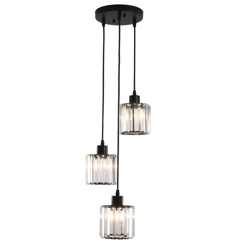 3-Light Modern Metal Hanging Pendant Light Ceiling Light Chandelier with Crystal Cover for Kitchen Island - Black