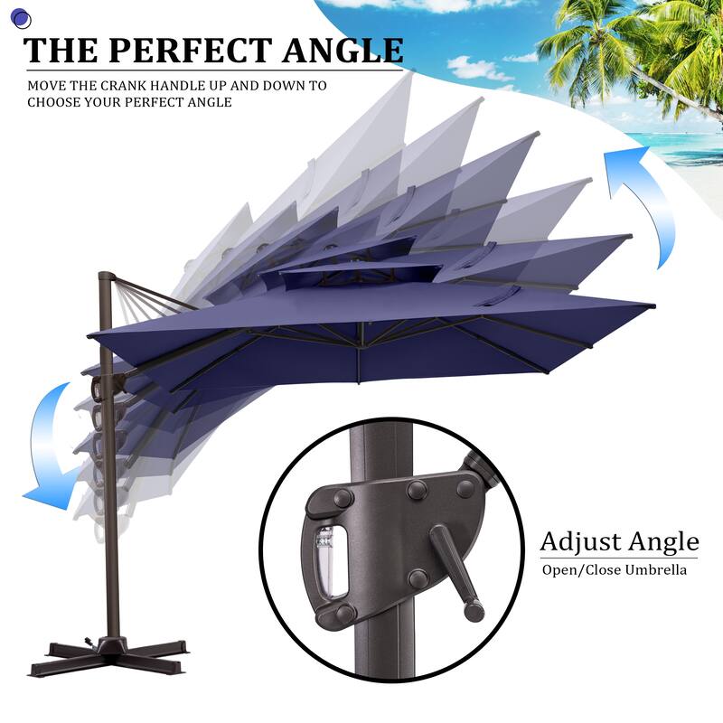 Pellebant 11 ft Patio Cantilever Offset Umbrella Double Top with Base