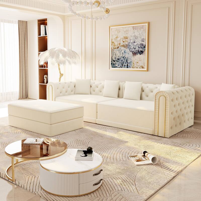 GDFStudio - 90.6" 3-in-1 Convertible Velvet Sleeper Sofa with Movable Ottoman