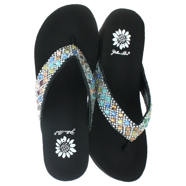 yellow box rhinestone flip flops