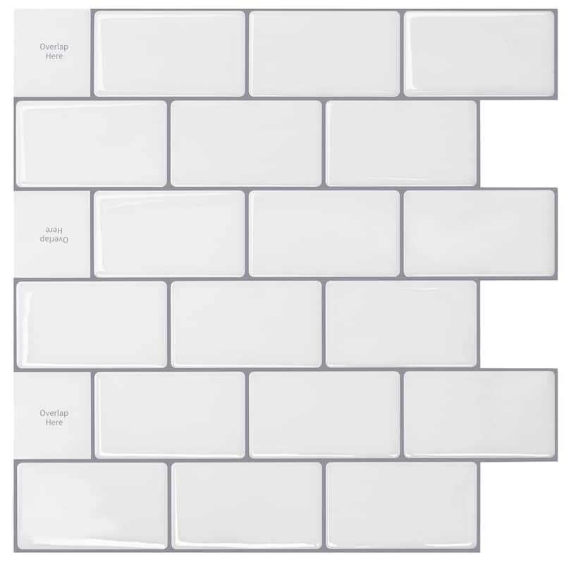Art3d 12''x12'' Peel and Stick Backsplash Tile,Self-adhesive Subway Tiles for Kitchen,White with Gray Grout ,10pcs