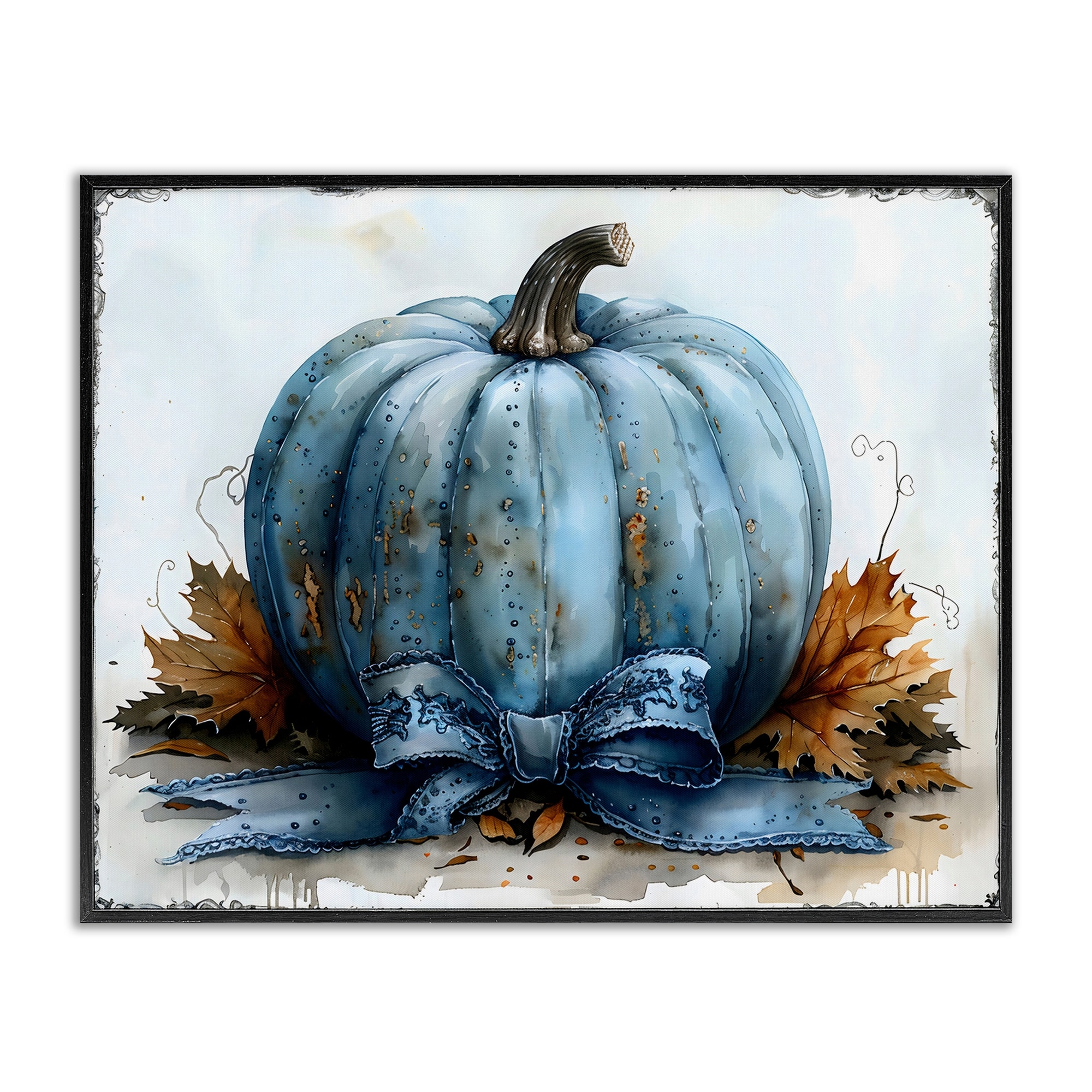Stupell Blue Pumpkin With Bow Framed Giclee Art Design By Creative Studio