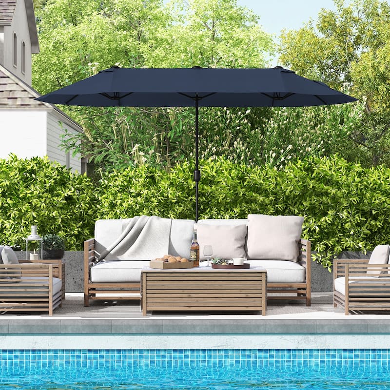 Gymax 13FT Double-sided Patio Umbrella w/ Crank Handle Umbrella Base