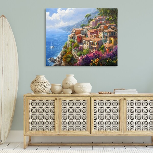 Stupell Coastal Seaside Village View Canvas Wall Art Design By