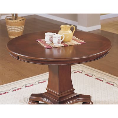 Round Dining Table 48" Game Table Reversible Top Seats 6 Brown Cherry Wood Table - 48