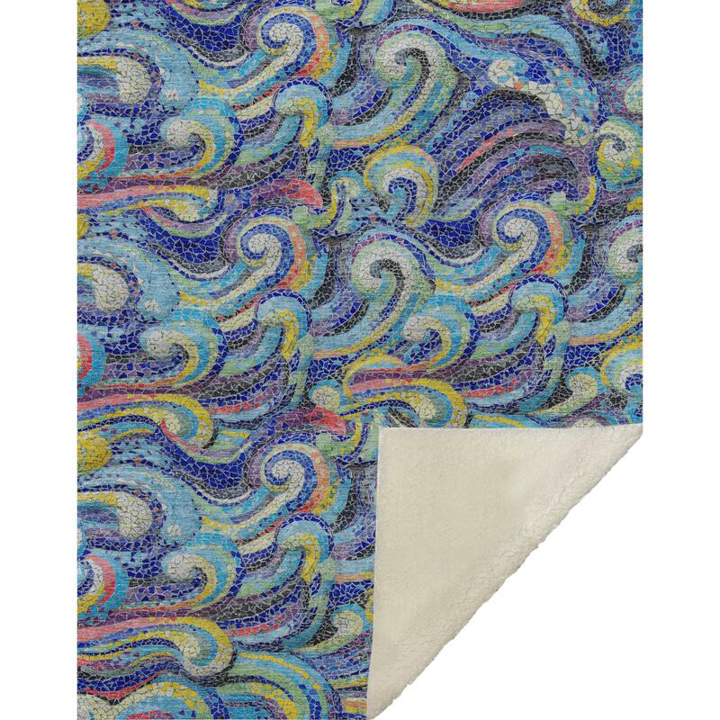 Premium Machine Washable ASB193 Mosaic Wave Sherpa Throw Blanket