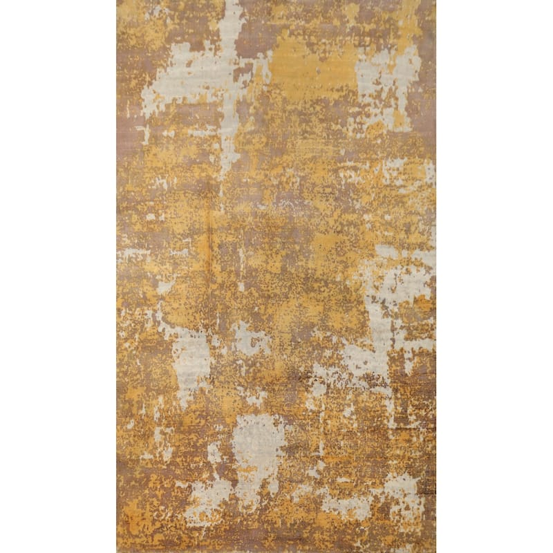 Hand Knotted Oriental Viscose Silk Carpet Modern Abstract Yellow & Gold Abstract Area Rug - 7' 10'' X 4' 11''
