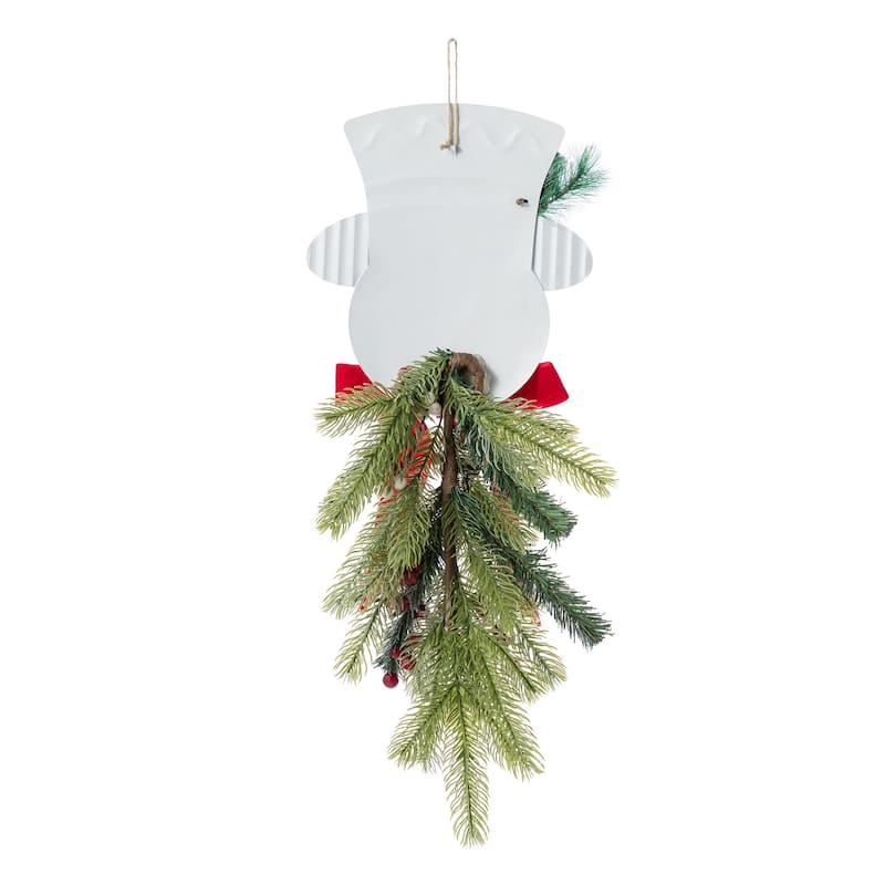 Glitzhome 19"H Lighted 3D Wooden Metal Snowman Christmas Wall Hanging Decor