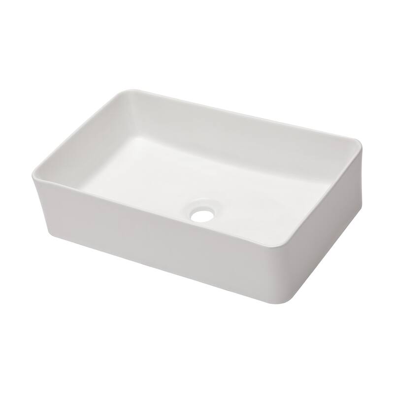 Sleek White Ceramic Bathroom Sink - 21"x14", Stain-Resistant, Contemporary Design, Countertop Mount - 21in L