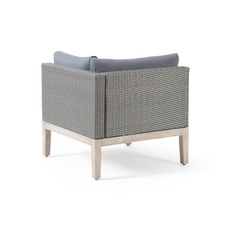 Loft Modular Corner Sofa Chair, Light Gray Acacia Wood, Rattan 29 Inch