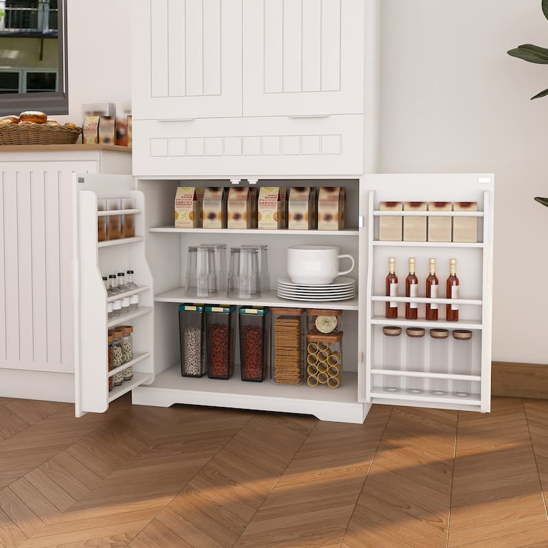 Pantry Cabinet, 71.65" Tall Storage Cabinet with Drawer, 2 Cabinets & 6 Door Shelves, Adjustable Shelves, Freestanding Cupboard