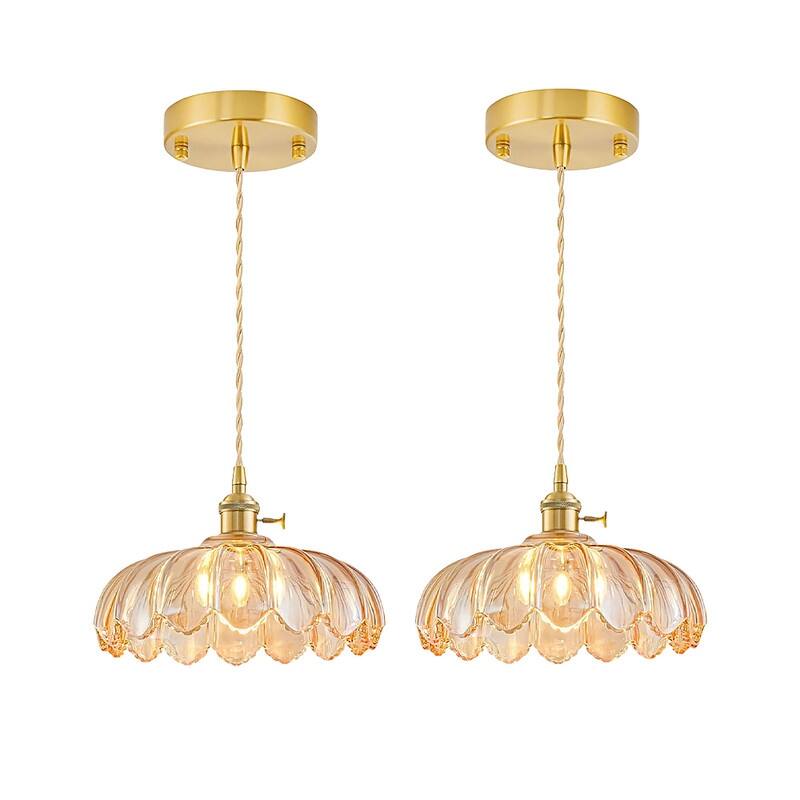 2 Pack light fixtures gold living room glass, metal pendant light