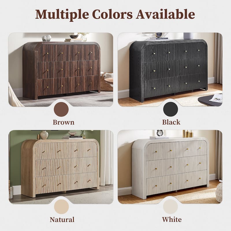Modern Fluted 6 Drawers Dresser, Wood Chest of Drawers for Bedroom