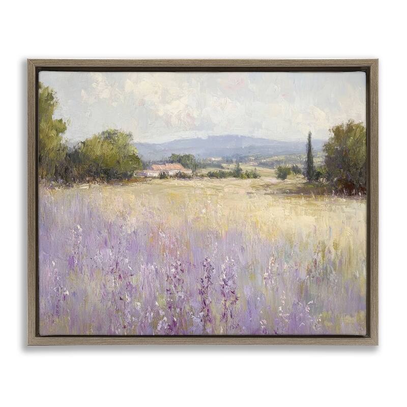 Stupell Lavender Farmland Meadow Framed Floater Canvas Wall Art Design By Petal Prints Design - 21 x 17 - Brown