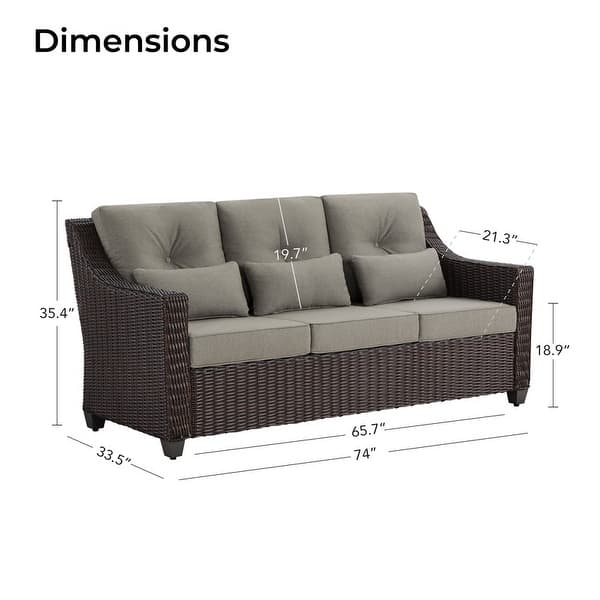 dimension image slide 8 of 16, Murphy Outdoor Wicker Patio Outdoor Sofa Swivel Chair Coffee Table