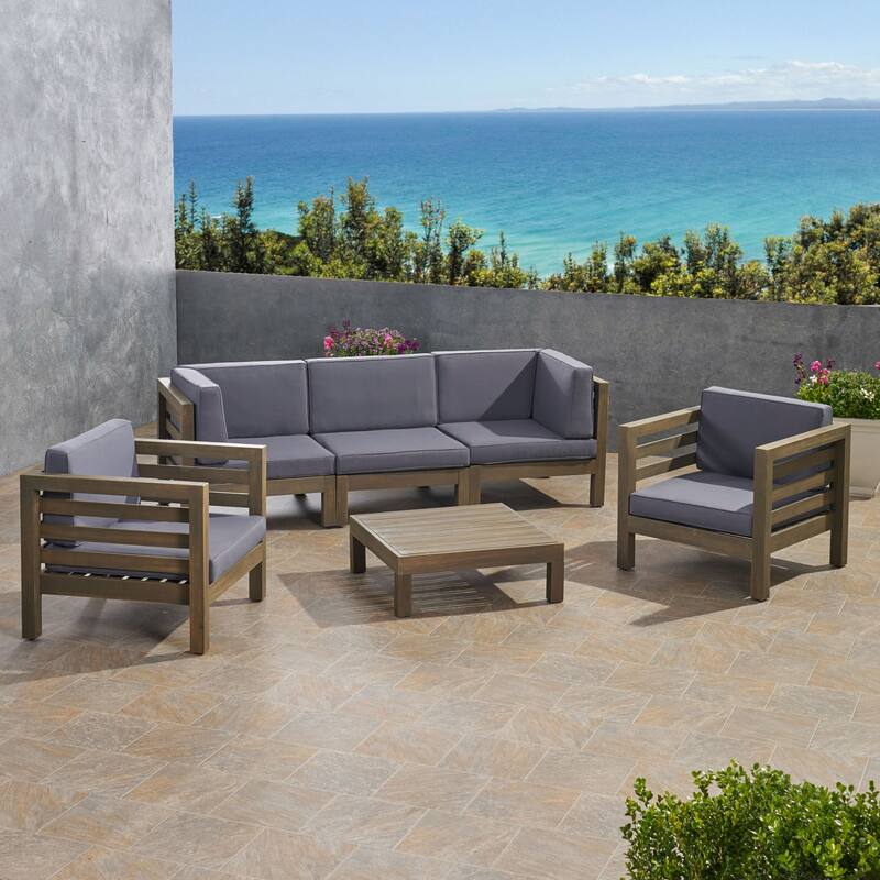 Oana Outdoor 5-seat Acacia Sofa and Club Chair Chat Set by Christopher Knight Home