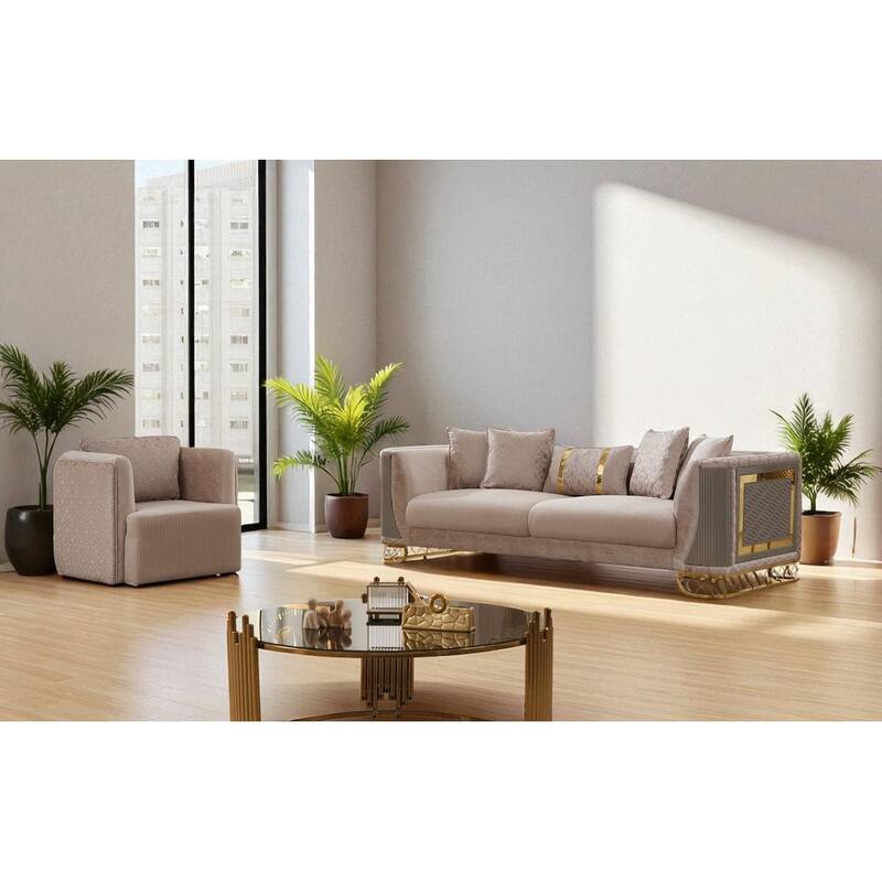 Linyar 2 Pieces Living Room Sets 1 Sofa 1 Chair - Beige
