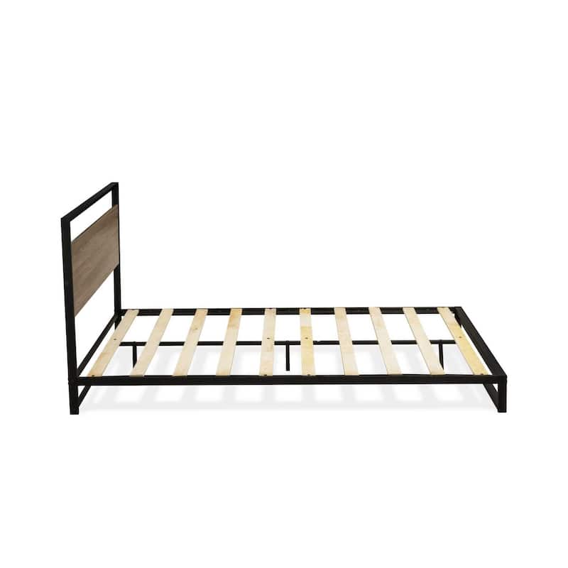 Queen Bed Frame - Full Size Platform Bed with Legs - Modern Wood Slat Support - Black Finish