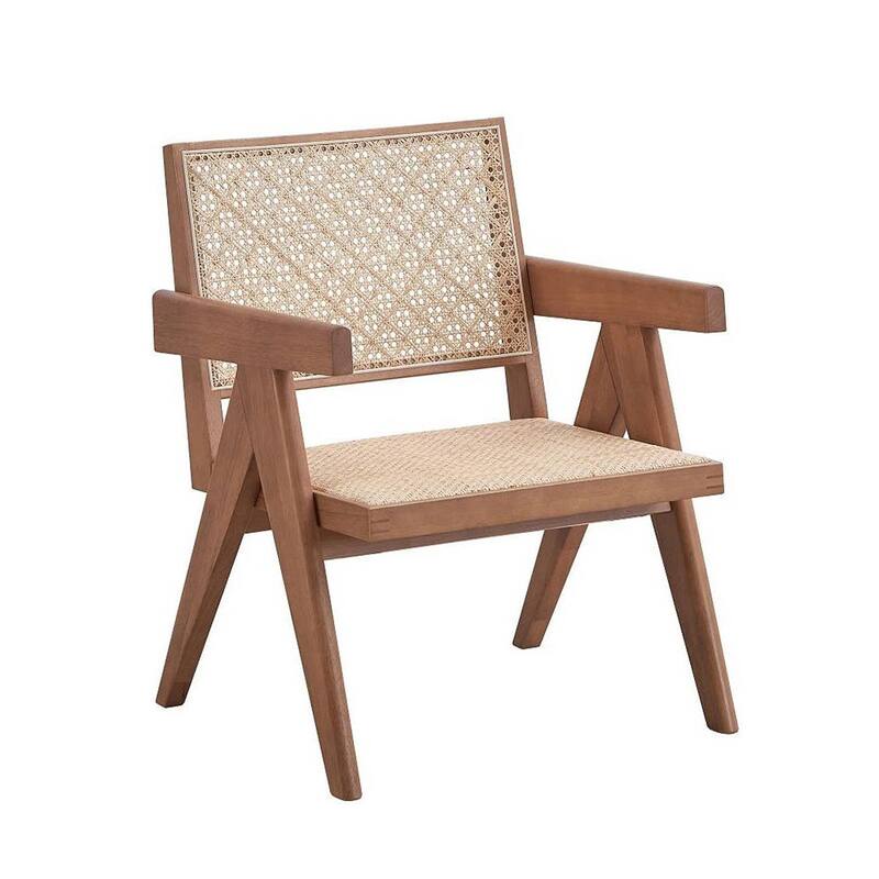 Wooden Accent Chair in Rattan and Natural Finish - Rattan and Natural