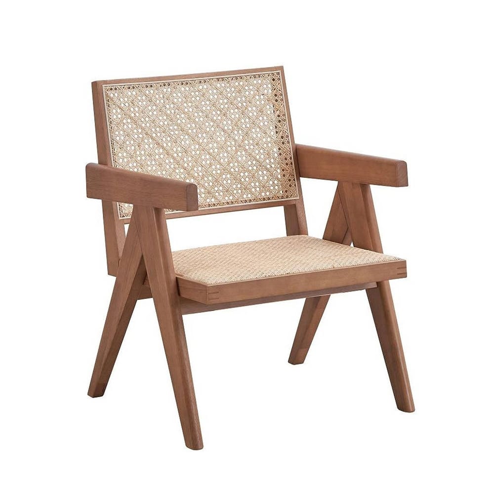 Wooden Accent Chair in Rattan and Natural Finish