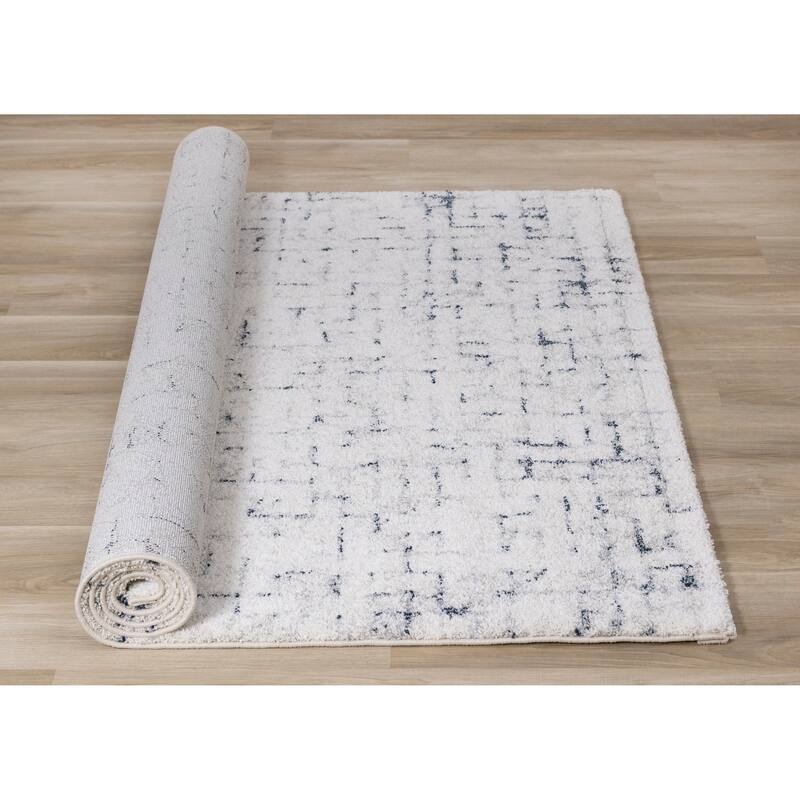 Soft Collection - Cream/Blue Soft Grid Rug - 2'0" x 3'7"