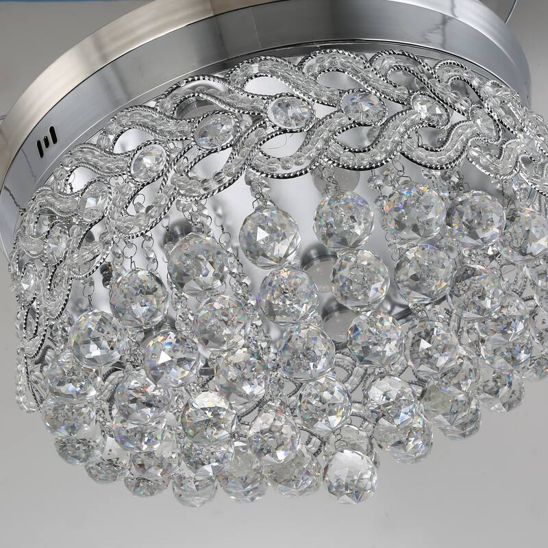CurveCurio 42" Crystal Retractable Ceiling Fan Chandelier with 3-Color-Tone LED light Kit w Remote Control for Bedroom