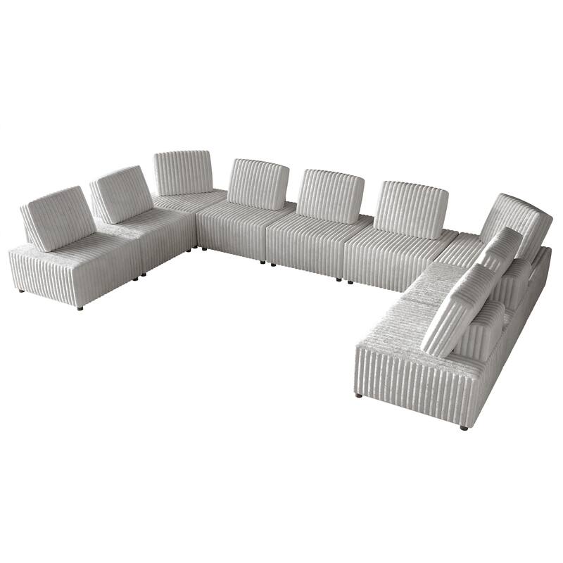 CraftPorch Luxurious Velvet Upholstered 7 Pieces Chair and 2 Corner Seat - Light Grey - 9 Piece