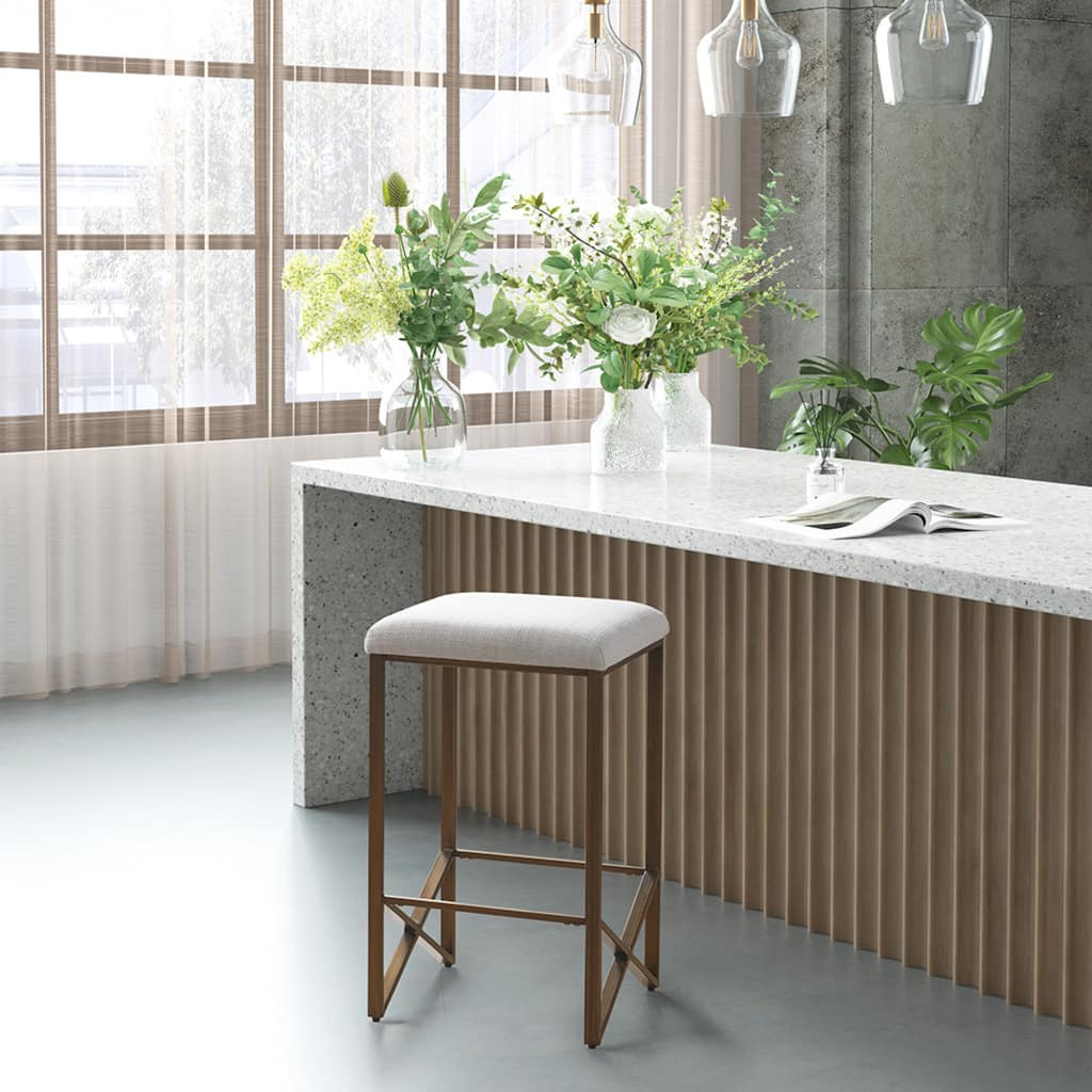 Roomfitters 26-Inch Backless Counter Stool, Minimalist Upholstered Kitchen Stool with Bronze Metal Base, Ivory