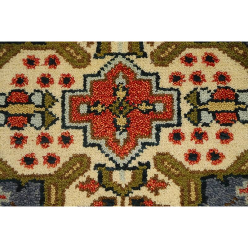 Hand Knotted Oriental 100% Wool Carpet Traditional Geometric Greys & Charcoal Kazak Runner Rug - 9' 9'' X 2' 7''