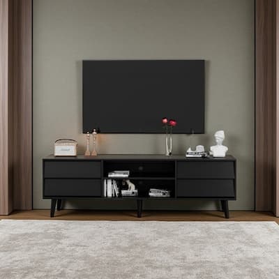 63'' TV Stand with Bevel Design, 4 Drawers and 2 Shelves, Entertainment Center for Living Room or Bedroom