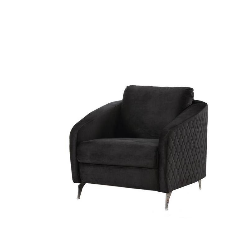 Hida 36 Inch Modern Accent Armchair, Crisp Diamond Stitching, Black Velvet - Black