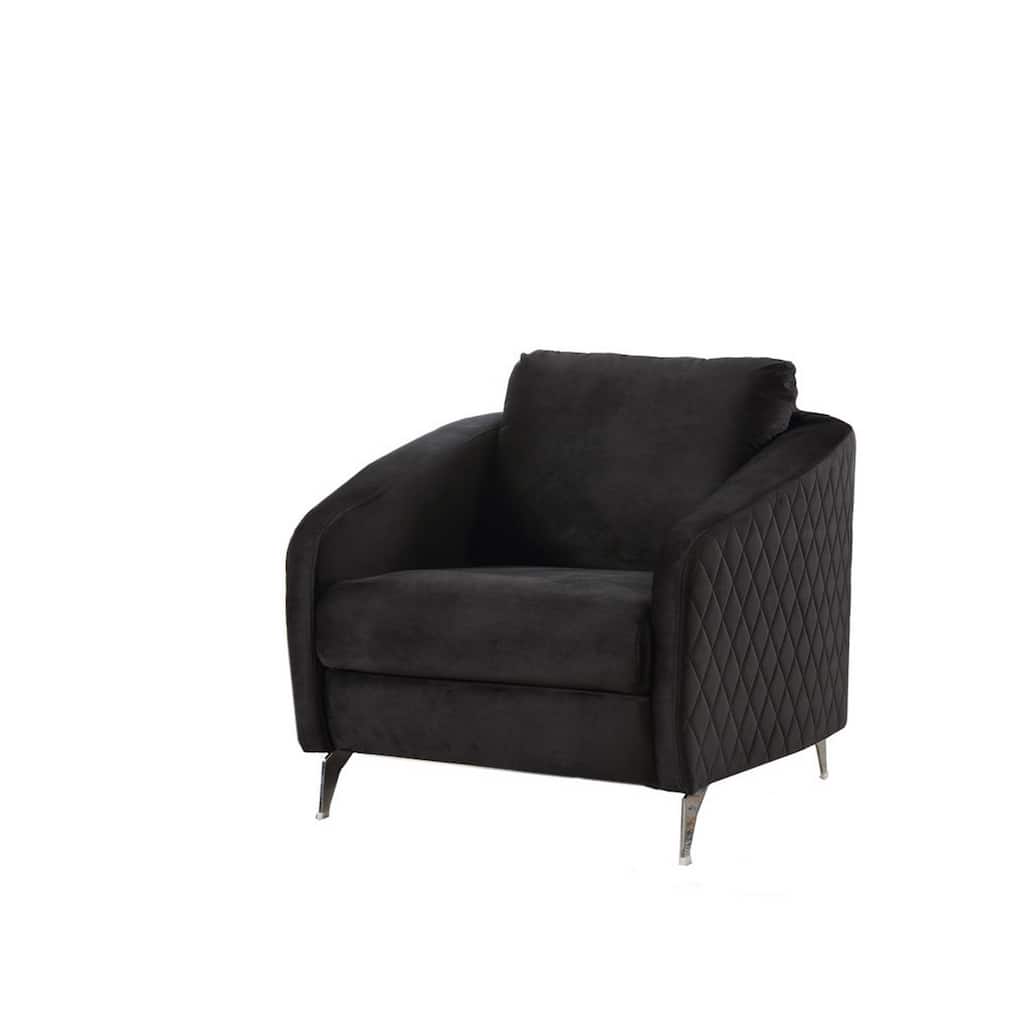 Hida 36 Inch Modern Accent Armchair, Crisp Diamond Stitching, Black Velvet