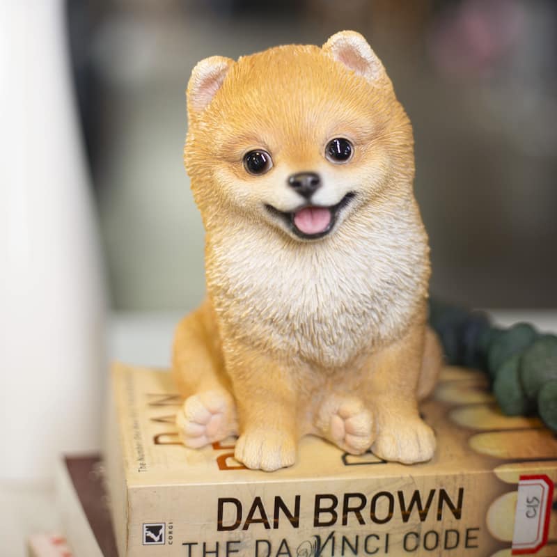 Sitting Pomeranian Puppy Outdoor Garden Statue - 5.75"