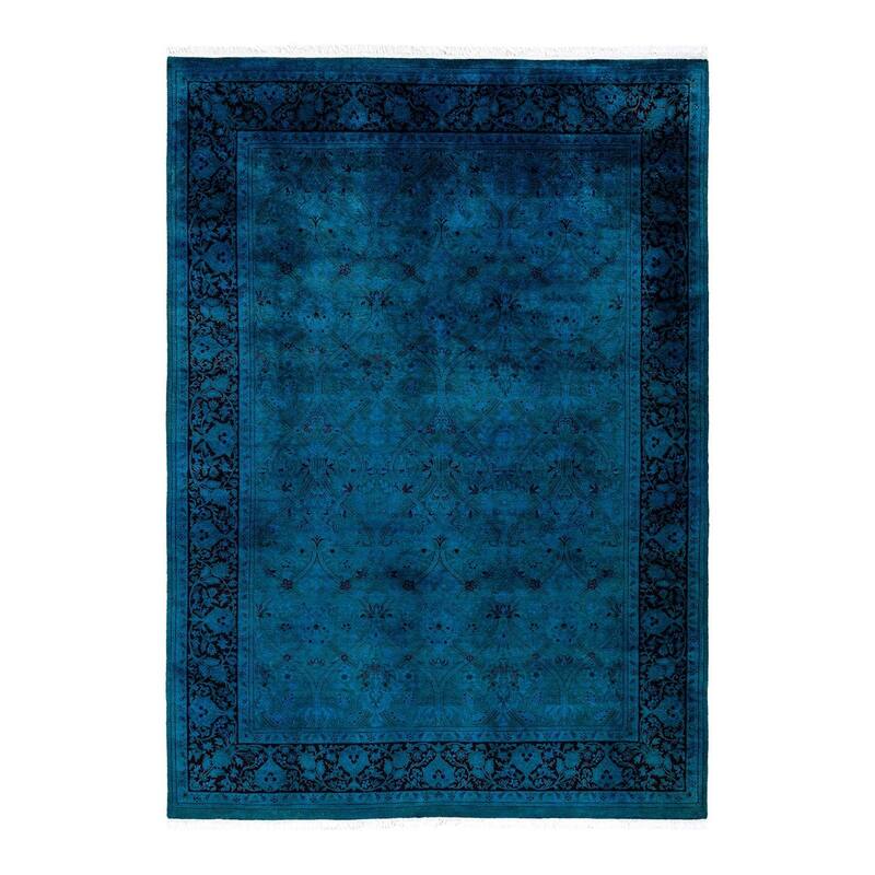 Overton Hand Knotted Wool Vintage Inspired Modern Contemporary Overdyed Blue Area Rug - 6' 1" x 8' 6"