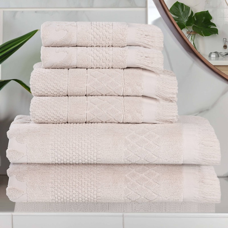 Superior Rolla Cotton Geometric Jacquard Plush Soft 6 Piece Towel Set