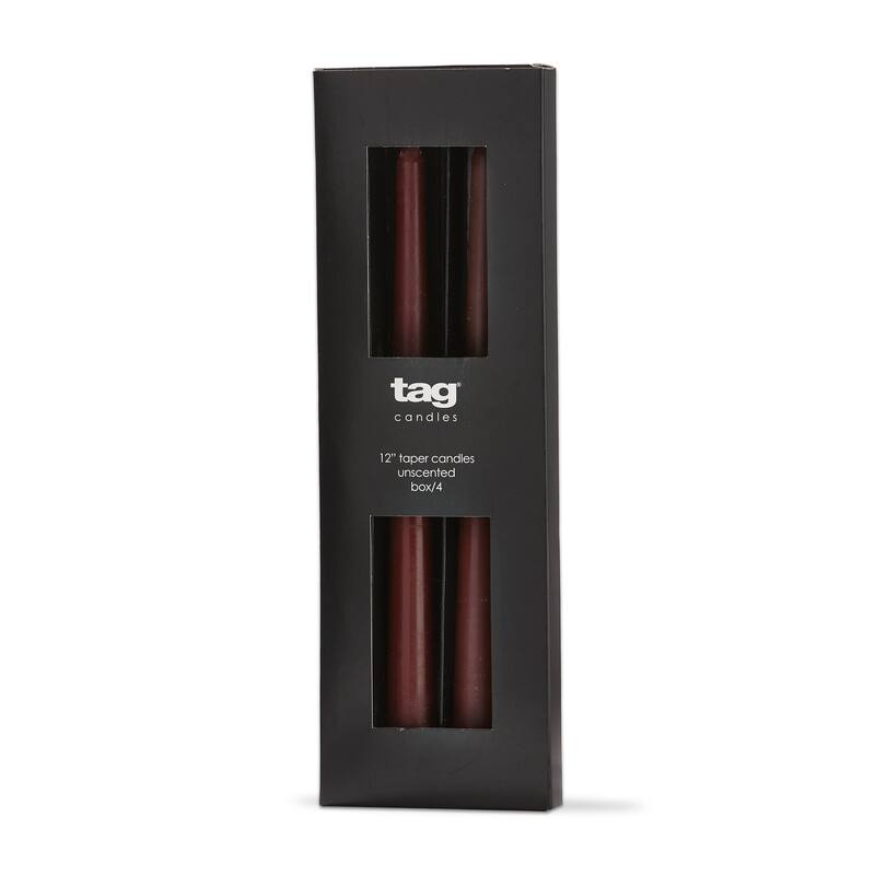 Color Studio 12" Traditional Taper Unscented Smokeless Paraffin Wax Candle Plum Purple, Set of 4, Burn Time 8 hrs.
