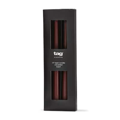 Color Studio 12" Traditional Taper Unscented Smokeless Paraffin Wax Candle Plum Purple, Set of 4, Burn Time 8 hrs.