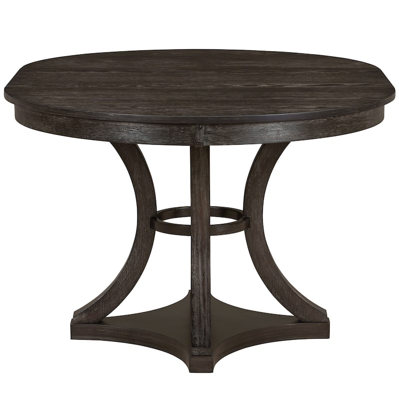 5-Piece Retro Functional Dining Table Set Extendable Round Table and 4 Upholstered Chairs for Dining Room and Living Room