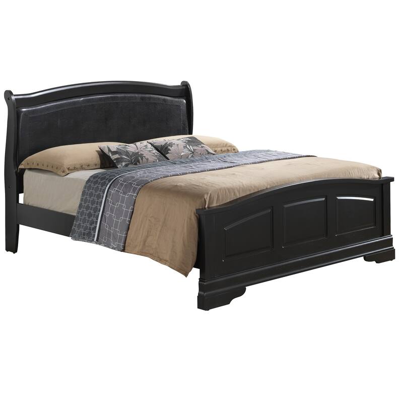 Twill Upholstered Full Panel Bed - 84" - Black