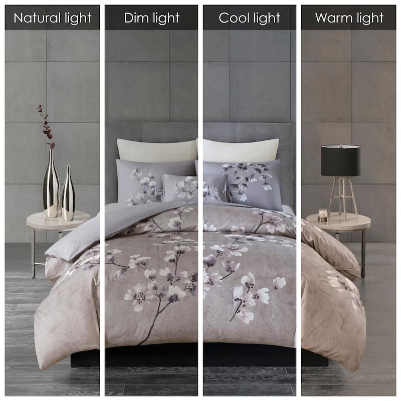 N Natori Sakura Blossom Lilac Cotton Sateen Printed Comforter Set