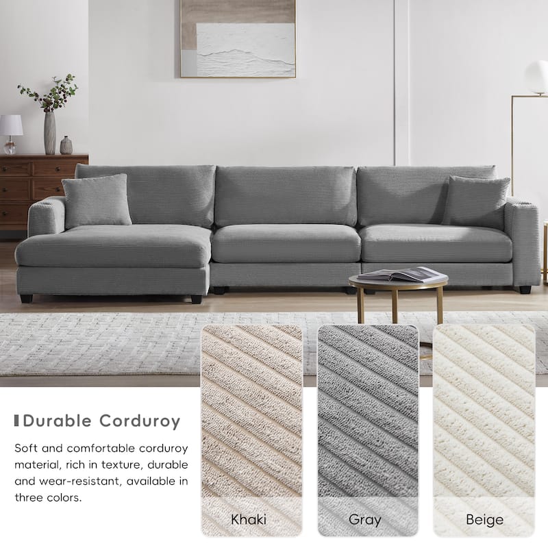 Modern L Shaped Cloud Couch with USB Charging, Cup Holder, and Deep Seat Chaise, Comfy Corduroy Sofa Bed for Living Room