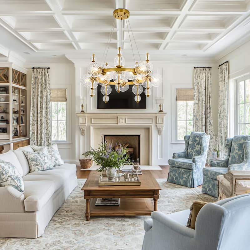 Mid-Century 10-Light Glass Globe Bubble Round Wheel Chandelier