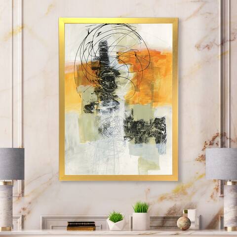 Designart "Abstract Composition of Glamorous Yellow and Black" Contemporary Framed Art Print
